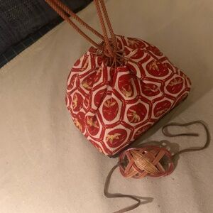 Vintage Japanese Silk & Bamboo Purse & bonus: Bamboo Hair Accessory